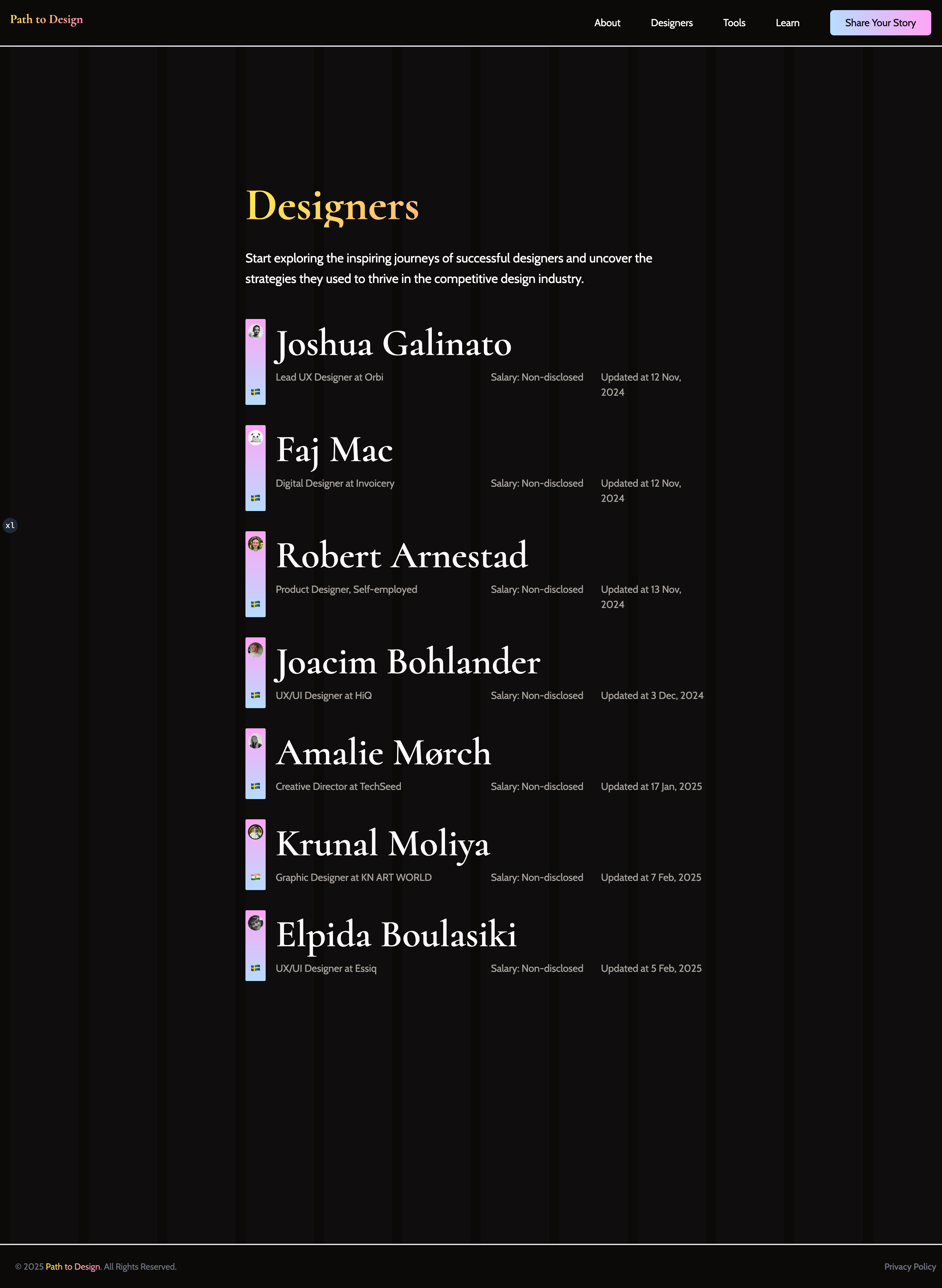 Image of pathtodesign.com designers page